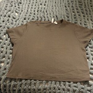 Ribbed Short Sleeve Crewneck Crop Top - Army Green